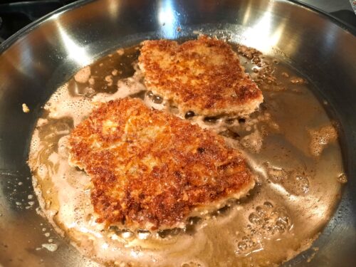 Saute schnitzels until browned on both sides